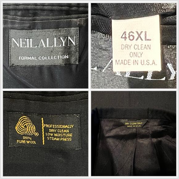 Vtg Neil Allyn Mens 46XL 40x32 Black Tuxedo 2-Piece Set Tux Black Tie - Picture 16 of 16